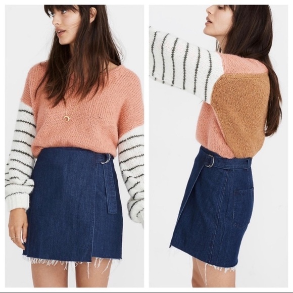 Madewell Wool Alpaca Blend Colorblock Balloon Sleeve Pullover Sweater Size S - Picture 1 of 12